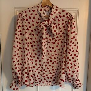 Heart Pattern Blouse with Bow Tie